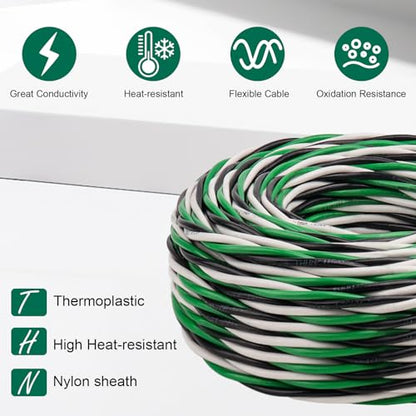 MOOKEERF THHN Wire 12 Gauge 3 Conductor (Black/White/Green) 250FT - OFC Stranded Copper 12 AWG Pre-Twisted Electrical Building Wire 600V with Nylon Jacket for Residential, Industrial, Ground, CNC - size: 12AWG 250FT