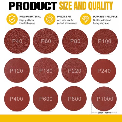 100 PCS 3 Inch Sanding Discs 400 Grit Sandpaper - style: 400 Grit