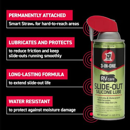 3-IN-ONE RVcare Slide-Out Silicone Lube, Smart Straw, 11 OZ [1-Pack] - size: Pack of 1, style: Slide-Out Silicone Lube