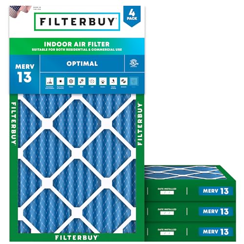 Filterbuy 9.75x23.75x2 Air Filter MERV 13 Smoke & Allergy Defense (4-Pack) - size: 9.75x23.75x2