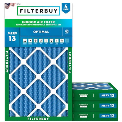 Filterbuy 10x30x2 Air Filter MERV 13 Smoke & Allergy Defense (4-Pack) - size: 10x30x2
