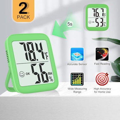 Antonki 2 Pack Room Thermometer Indoor Hygrometer - color: 2 Pcs* Natural Green