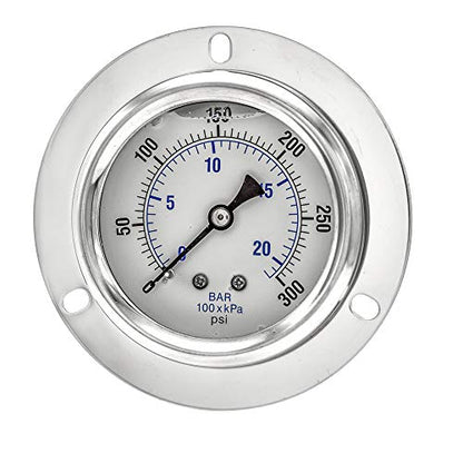PIC Gauge PRO-204L-254H Glycerin Filled Industrial Front Flanged Panel Mount Pressure Gauge with Stainless Steel Case, Brass Internals, Plastic Lens, 2-1/2" Dial Size, 1/4" Male NPT, 0/300 psi - style: 0 - 300 PSI