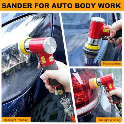 SI FANG Mini Random Orbital Air Sander Kit, Pneumatic Polisher 1/2/3 inch - style: 1"2"3" Buffer&Sander Kit Red