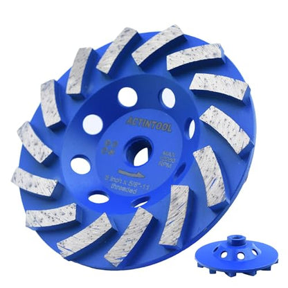 5 in.x5/8-11 in. Plate 14 Segments Turbo Shape Diamond Grinding Cup Wheel for Concrete and Stone (5 Inch 5/8"-11 Threaded) - style: 5 Inch 5/8"-11 Threaded