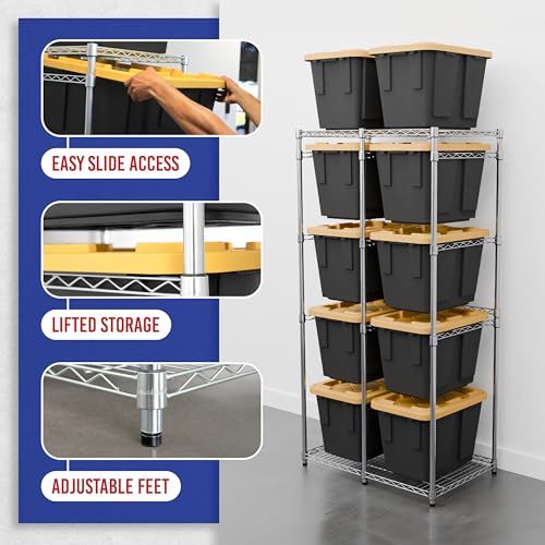 SafeRacks Bin Storage Rack with 10 Bins, 12-Gal Totes, Silver - color: Zinc