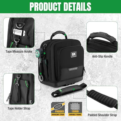 SK 15-Inch Tool Bag, Heavy Duty 1680D Tool Bag Organizer with 24 Pockets