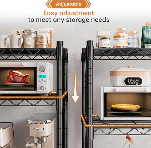 REIBII 72''H Metal Shelving 5-Tier Storage Shelves,1100lbs, Kitchen Pantry - color: Black, size: 72"H x 36"W x 14"D 5 Tier