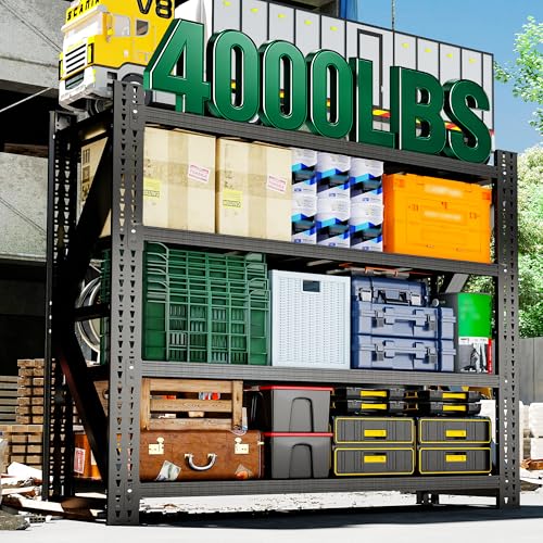 4-Tier Heavy Duty Garage Shelving，Industrial Shelving for Home & Shop,Garage Storage Racks Heavy Duty Steel Shelves,Large Capacity Metal Rack for Garage,Basement,Pantry,Workshop - size: 24"D*60"W*69"H