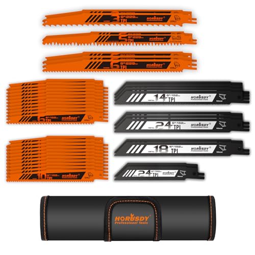 HORUSDY 40-Piece Reciprocating Saw Blade Set for Wood & Metal | Includes Pruning, Wet Wood, PVC and Metal Cutting Blades (3-24TPI) | with Storage Pouch for Easy Organization - style: 40-Pc Master Set (w/ Pouch)