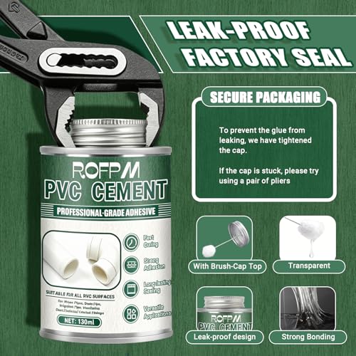 PVC Cement Pipe Glue 4.39floz, Waterproof High Strength PVC Adhesive