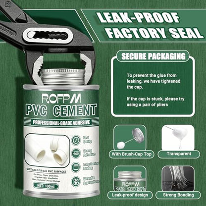 PVC Cement Pipe Glue 4.39floz, Waterproof High Strength PVC Adhesive