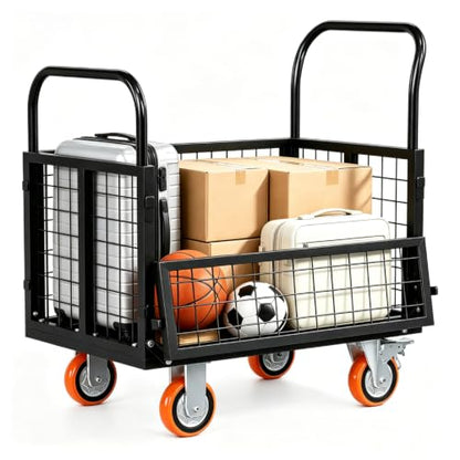 AECOJOY 6-in-1 Folding Platform Truck Cart with Cage and Swivel Wheels