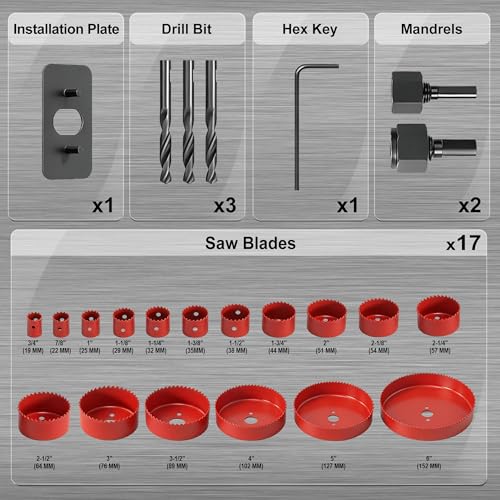 KATA 25 PCS Hole Saw Kit with 3/4"-6" for Soft Wood, Drywall, Plastic, Red - color: 25PC-Red Hole Saw Kit