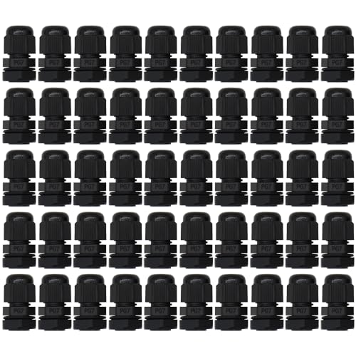MAKERELE PG7 Nylon Cable Gland IP68 Waterproof, 3.1-6.6mm, 50 Pack, Black - size: PG7/50PCS/BAG