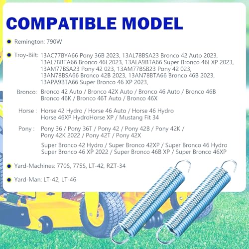 Extension Springs Compatible with MTD, Troy-Bilt, Cub Cadet, Husky, Murray Yard Man Replaces OEM 732-04629, 73204629; Pack of 2 Ext Springs