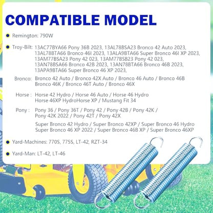Extension Springs Compatible with MTD, Troy-Bilt, Cub Cadet, Husky, Murray Yard Man Replaces OEM 732-04629, 73204629; Pack of 2 Ext Springs
