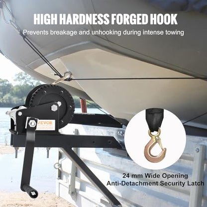 VEVOR Boat Winch,1200 lbs Capacity Hand Boat Trailer Winch Heavy Duty Rope Crank with 23 ft Polyester Strap and Two-Way Ratchet, Manual Operated Hand Crank Winch for Trailer, Boat or ATV Towing