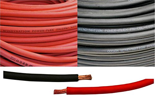 WINDYNATION 2/0 AWG 2/0 Gauge Red and Black Welding Lead & Car Battery Copper Cable Wire - Car, RV, Inverter, Solar, Battery - size: 5 ft. Black + 5 ft. Red