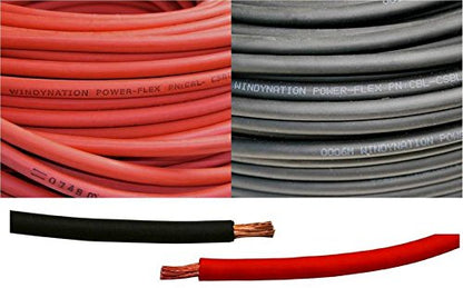 WINDYNATION 2/0 AWG 2/0 Gauge Red and Black Welding Lead & Car Battery Copper Cable Wire - Car, RV, Inverter, Solar, Battery - size: 20 ft. Black + 20 ft. Red