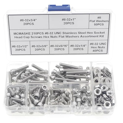 #8-32 UNC 304 SS Knurled Socket Head Cap Screws Nuts & Washers Kit - size: #8-32UNC