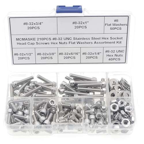#8-32 UNC 304 SS Knurled Socket Head Cap Screws Nuts & Washers Kit - size: #8-32UNC