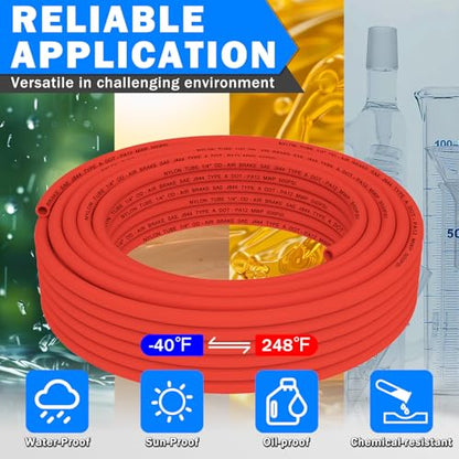 CheeMuii 50FT 1/4" DOT Air Line 1/4 Air Hose PA12 Nylon Pneumatic Tubing - color: Red, size: 1/4"OD-50FT
