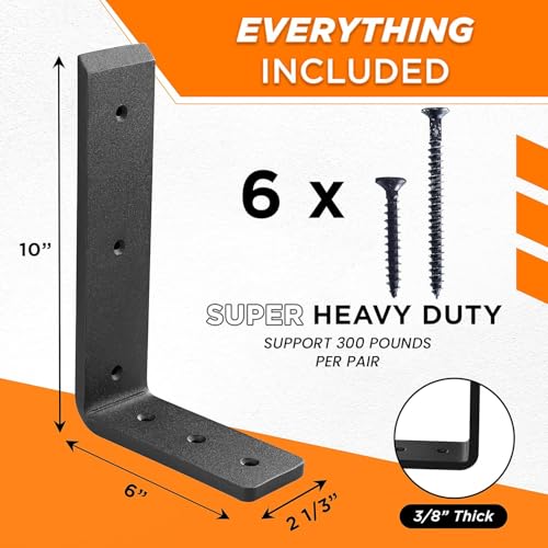 BATODA 10” Countertop Support Steel Brackets (2 PCS), Heavy Duty L Bracket - size: 10 Inch