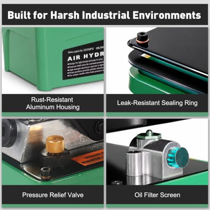 Air Hydraulic Pump, 10000 PSI High Pressure Output, Foot Pedal Pump, Green - color: Green