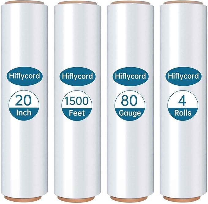 Stretch Film Shrink Wrap Roll 20" x 1500FT, Heavy Duty Stretch Wrap 4 Pack - size: Clear 20in 4Roll