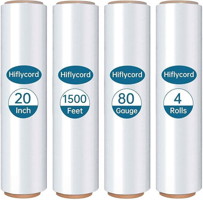 Stretch Film Shrink Wrap Roll 20" x 1500FT, Heavy Duty Stretch Wrap 4 Pack - size: Clear 20in 4Roll