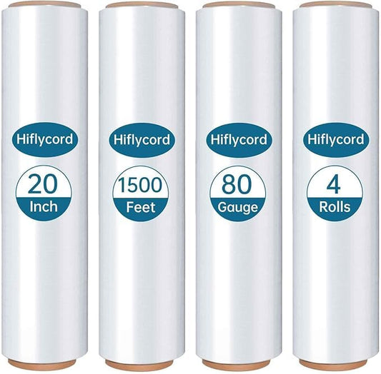 Stretch Film Shrink Wrap Roll 20" x 1500FT, Heavy Duty Stretch Wrap 4 Pack - size: Clear 20in 4Roll