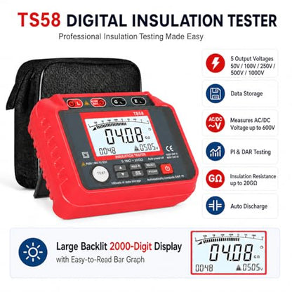 Megohmmeter 1000V Megaohm Meter 20GΩ Insulation Tester, AIOMEST Megohmeter - color: red
