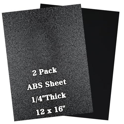 2 Pack ABS Plastic Sheet 12" x 16" x 1/4" Thick (6mm) Black Rigid Moldable Thermoplastic Board for Crafts, DIY Projects, Home Decor - Textured & Smooth Surface