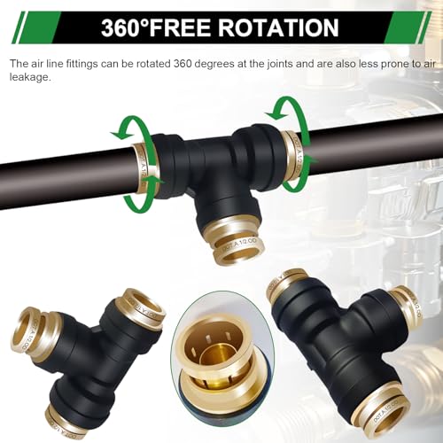 1/2" DOT Air Line Fittings Tee 3PCS,Quick Push To Connect Fittings - color: 1/2" * 1/2" * 1/2" 3PCS