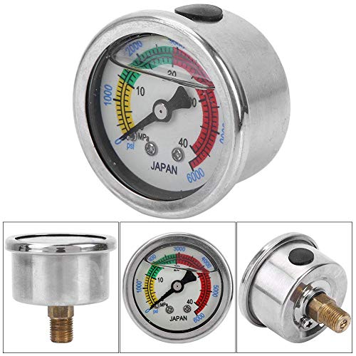 Jadeshay Pressure Gauge, 0-6000PSI 0-40MPa Air Pump Pressure Gauge Dual Scale Liquid Filled for Diving Equippment Manometer Measure