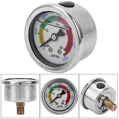 Jadeshay Pressure Gauge, 0-6000PSI 0-40MPa Air Pump Pressure Gauge Dual Scale Liquid Filled for Diving Equippment Manometer Measure
