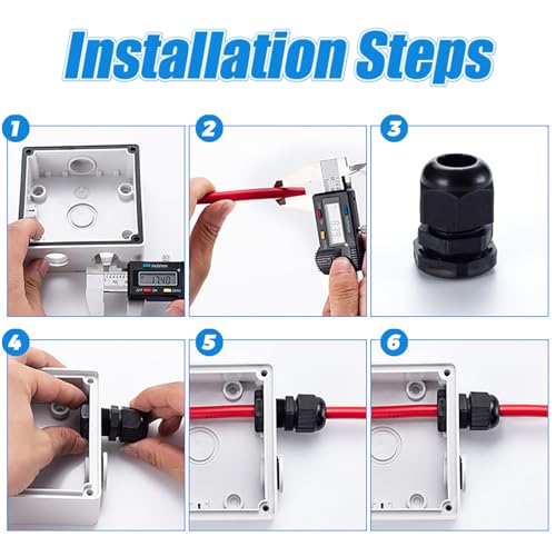 Cable Glands 100 pcs Cable Gland Waterproof joints, Adjustable Black 3-25mm Waterproof Cable Connectors PG7 PG9 PG11 PG13.5 PG21 PG29 Plastic 4 cable glands and Gaskets in PP Box