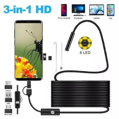 Three in one 5.5mm Mobile Phone Endoscope, Automotive Pipeline Repair Tool, high-Definition Camera, Industrial Probe