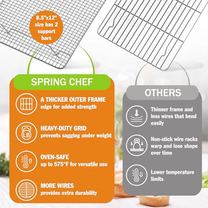 Spring Chef 8.5" x 12" Stainless Steel Cooling Rack for Baking, Set of 2 - size: 8.5"x12", style: 2 Pack