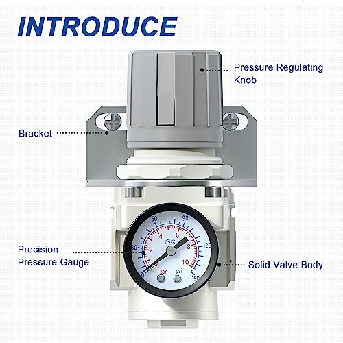 AIRZOE 3/8" NPT Air Pressure Regulator,Compressed Air System,Mini Air Regulator AR3000-03,0-150 PSI Gauge - size: 3/8" NPT