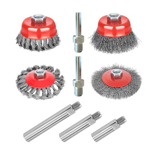 9 Pack Wire Wheel Brush kit with 5/8"-11 Thread Grinder Extension Rod & Drill Adapter,4" & 3" Wheel Cup Wire Brushes(Wire Wheel Set with Grinder Extension Rod & Drill Adapter) - style: Wire Wheel Set with Grinder Extension Rod & Drill Adapter
