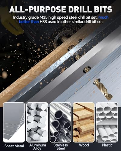 COMOWARE M35 Cobalt Drill Bit Set for Hardened Metal and Stainless Steel, 99Pcs Tri-Flat Shanks High Speed Steel Twist Jobber Metal Drill Bits 1/16"-3/8", with Plastic Index Storage Case