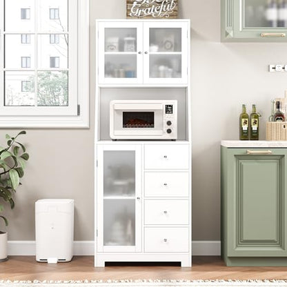 BOTLOG 64'' Kitchen Pantry Storage Cabinet, Tall Kitchen Storage Cabinet with Microwave Stand, Hutch Cabinet with Adjustable Shelves, for Dining Room (White) - color: White