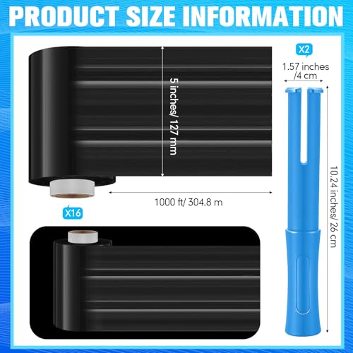 Jutom 16 Pcs Mini Stretch Film Industrial Shrink Wrap Roll Plastic Film for Moving 2 Handles 5" x 1000 ft Pallet Wrap Packaging Self Adhering Shipping for Moving Furniture Packing (Black,Blue) - color: Black