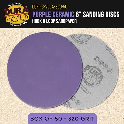 Dura-Gold Premium 320 Grit 6" Purple Film Ceramic Sanding Discs, Box of 50 - style: 320 Grit