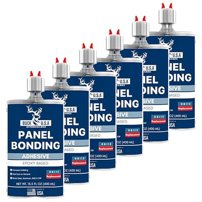 6 Pack Buck Panel Bonding Adhesive, Two-Part Epoxy, 400 ml/13.5 fl oz Cartridge, 08115 Replacement, Heavy Duty Metal Glue for Automotive Use, Bonds w/Steel, Aluminum, Plastic, OEM Recommended, Black - size: Panel Bond (400ml), style: 6 Pack