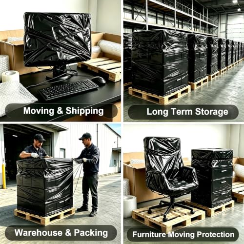Black Stretch Wrap Film 20" x 820ft 80 Gauge Industrial Strength-1 Pack - color: Black