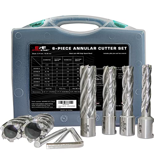 S&F STEAD & FAST Annular Cutter Set 6 Pcs, Diameter 1/2 to 1-1/16", DOC 2" - size: 3/4" shank 2" cutting depth