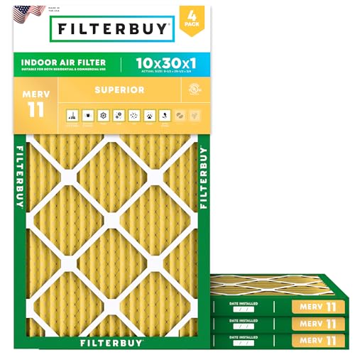 Filterbuy 10x30x1 Air Filter MERV 11 Pet & Allergy Defense (4-Pack) - size: 10x30x1